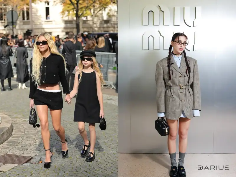 Emma Chamberlain và chị em nhà Emma Chamberlain đến buổi trình diễn thời trang Xuân-Hè 2024 của Miu Miu