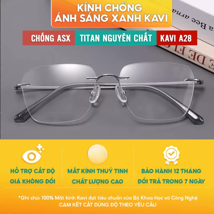 kinh titan khong vien KAVI A28 chong anh sang xanh anh bia