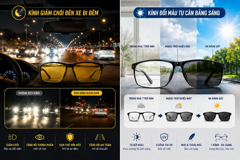Nên chọn Kính giảm chói đèn xe đi đêm hay Kính đổi màu tự cân bằng sáng ? 1 nen chon kinh lai xe ban dem hay kinh doi mau tu can bang sang